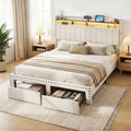 Artiss Queen Upholstered Bed Frame with Shelf Storage Drawers Charging Station Mood Lighting Linen