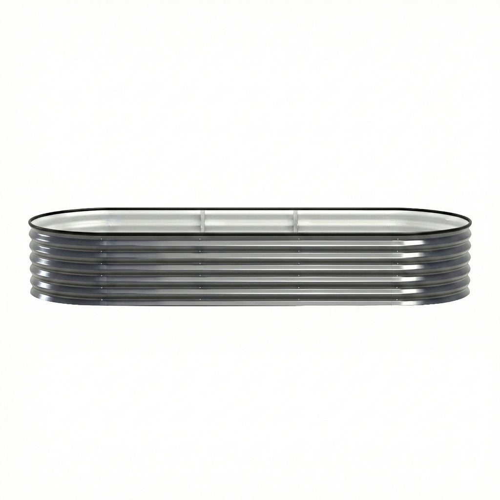 Green Fingers 3 Pcs Raised Garden Bed Kit Oval Galvanized Steel Planter Boxes 240x80x42cm, Heavy Duty Metal Elevated Garden Bed for Vegetables Flowers Herbs, with Safety Edging, Gloves & Pegs Included