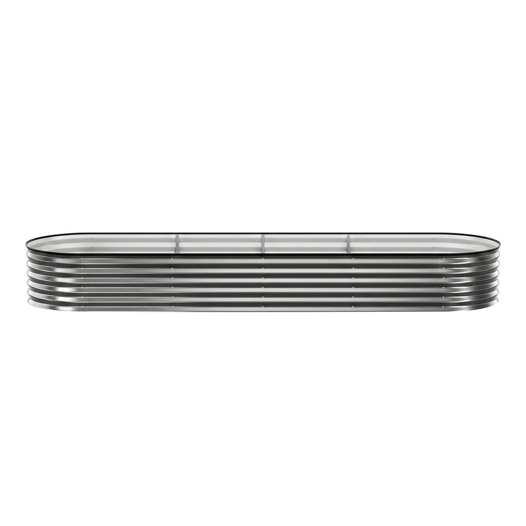 Green Fingers 4 Pcs Raised Garden Bed Kit Oval Galvanized Steel Planter Boxes 320x80x42cm, Heavy Duty Metal Elevated Garden Bed for Vegetables Flowers Herbs, with Safety Edging, Gloves & Pegs Included