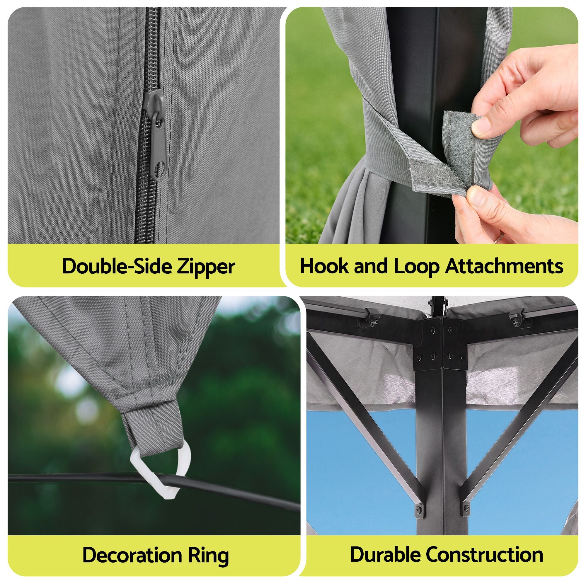 Instahut Gazebo 3x3m Canopy Outdoor Steel Frame Patio Tent Curtains Marquee Grey
