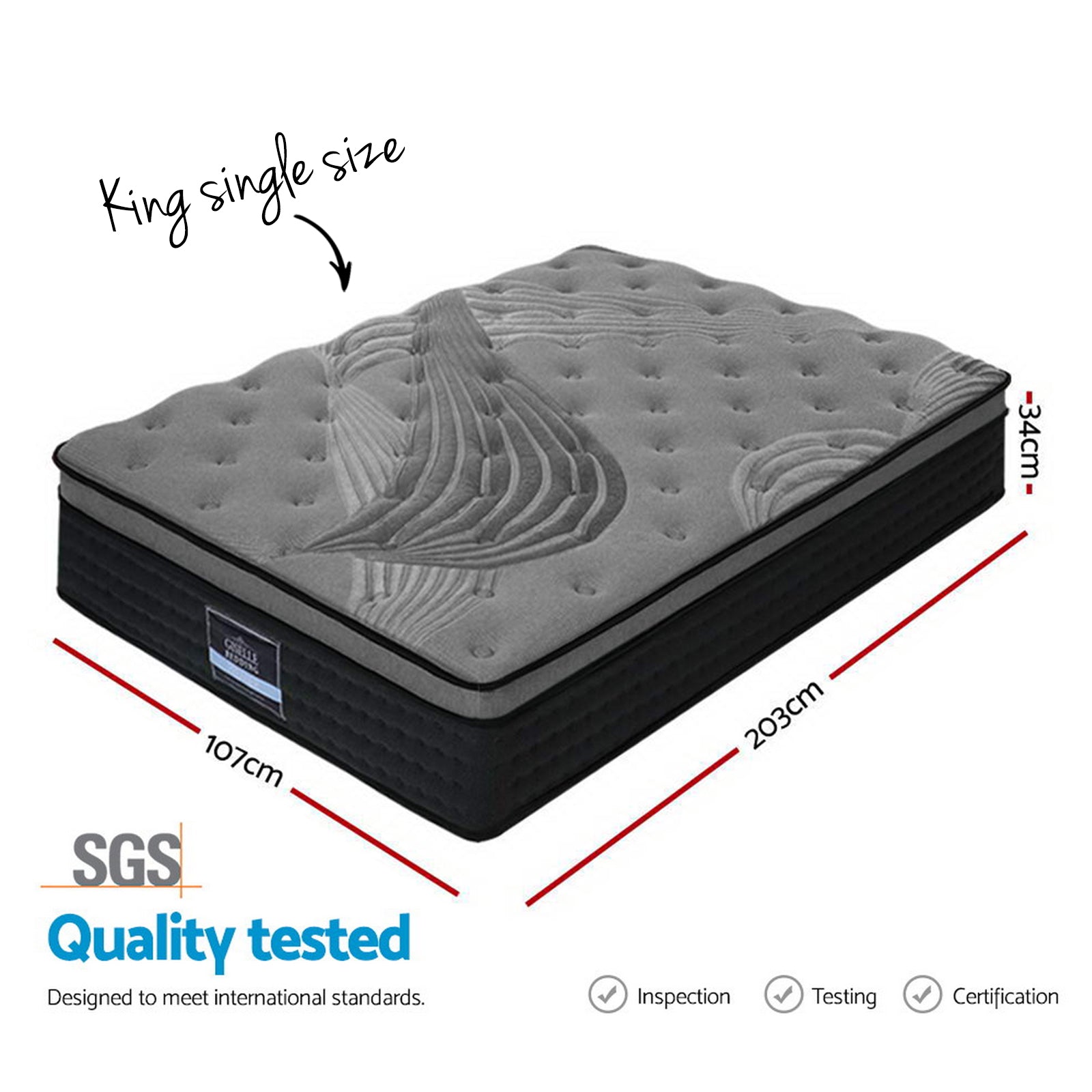 Giselle Bedding 34cm Mattress Bamboo Cover King Single