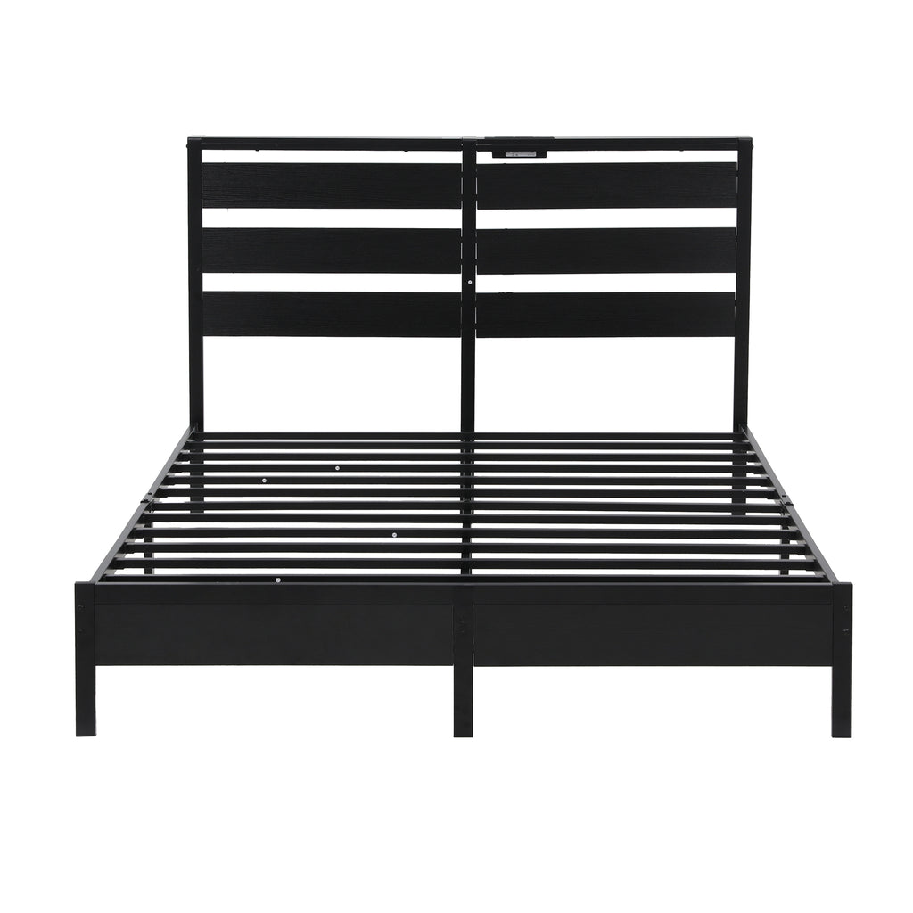 Artiss Bed Frame Double Size LED Metal Bed Base with Charging Station
