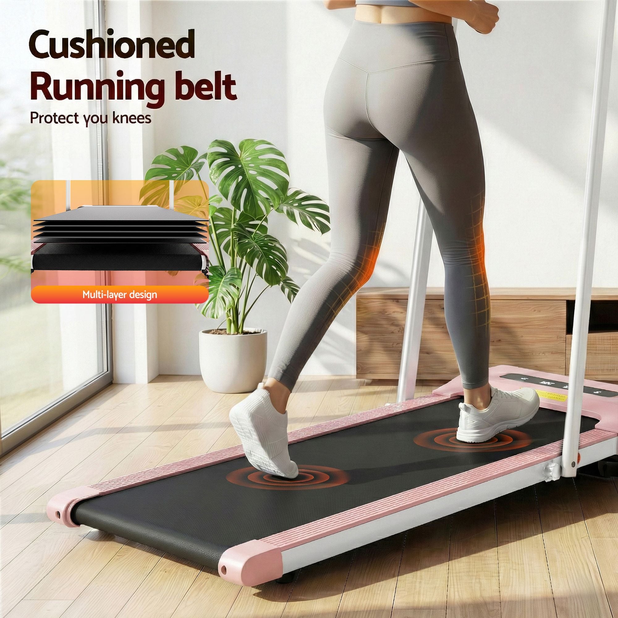Everfit 2 in 1 Treadmill Electric Walking Pad Under Desk Home Gym Fitness 380mm Pink