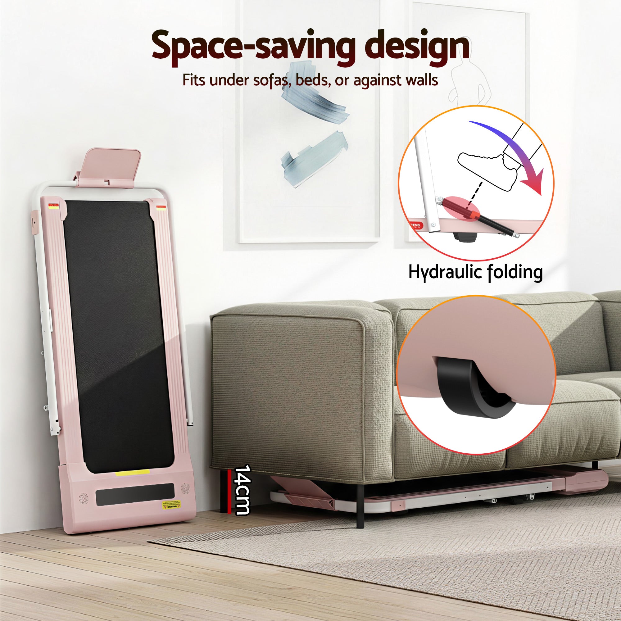 Everfit Treadmill Electric Walking Pad Under Desk Home Gym Fitness 400mm Pink