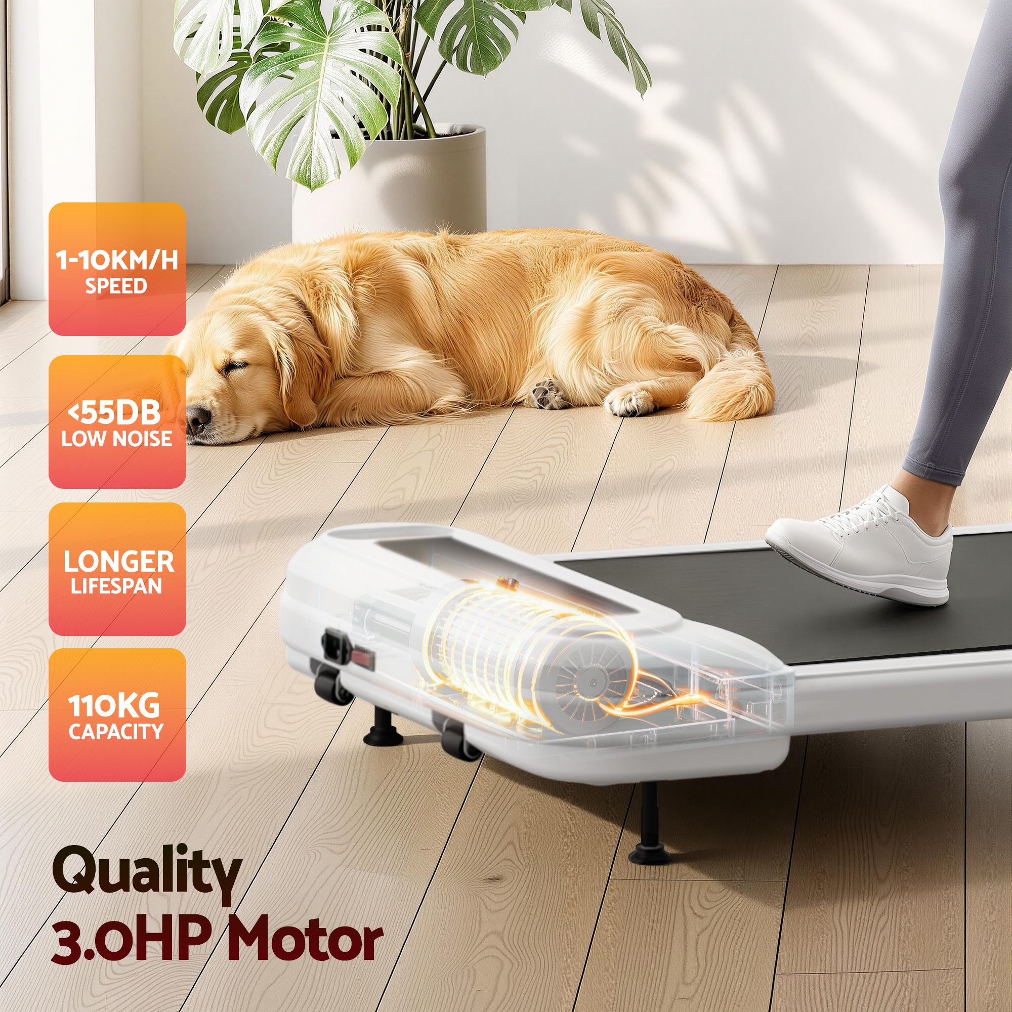 Everfit Treadmill Electric Walking Pad with Incline Under Desk Home Gym White