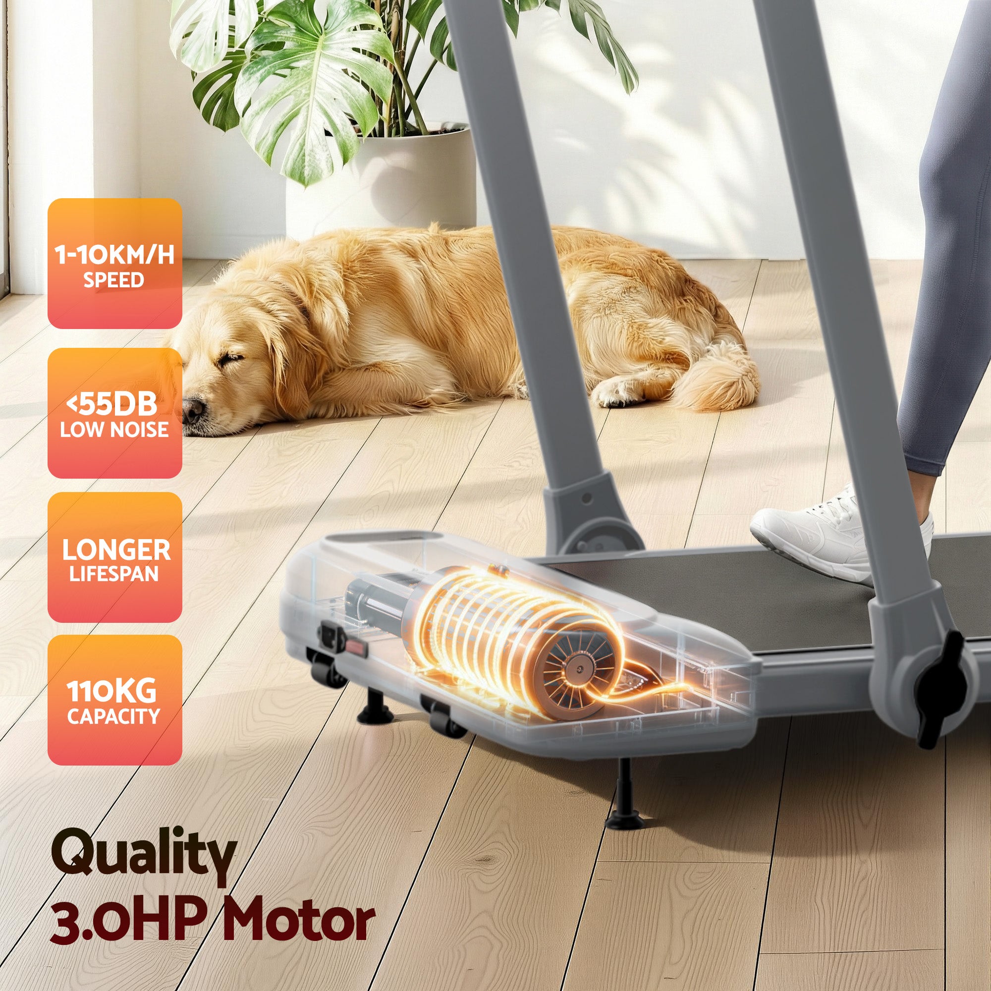 Everfit Treadmill Electric Walking Pad with Incline Foldable for Home Gym Grey