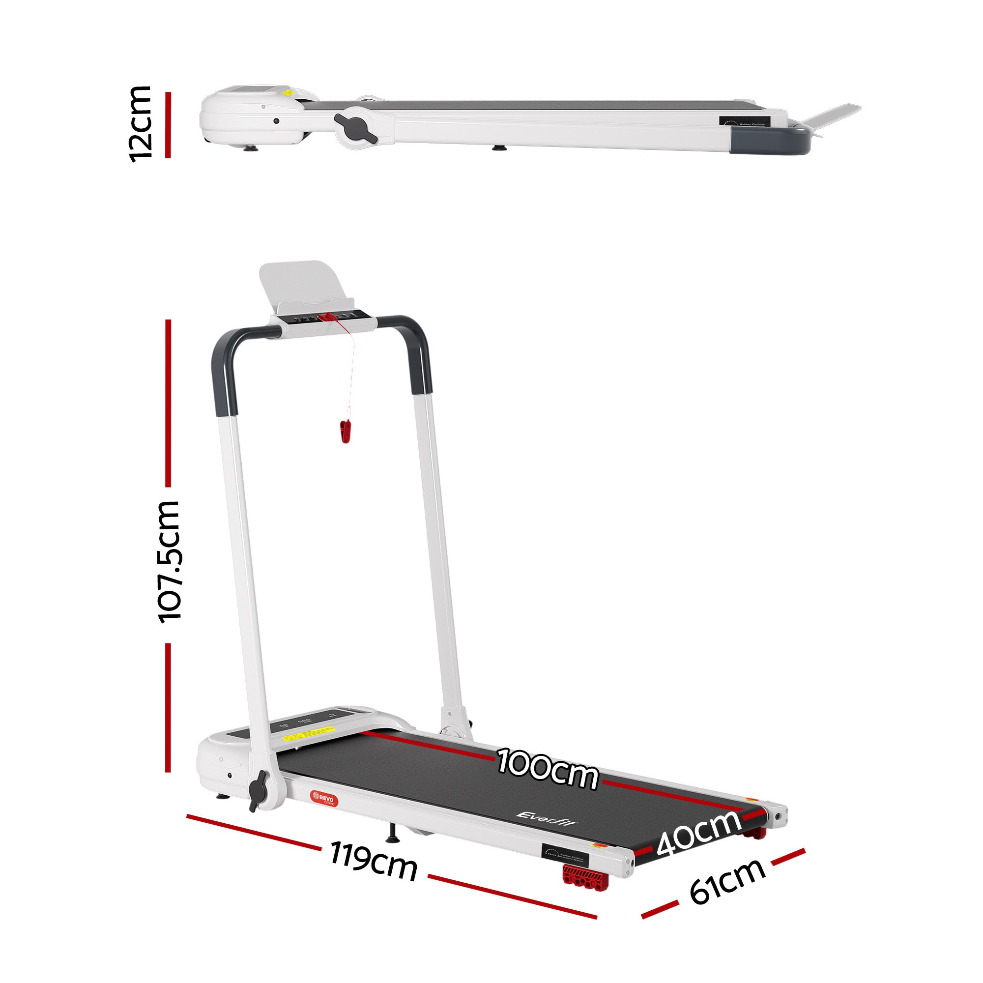 Everfit Treadmill Electric Walking Pad with Incline Foldable for Home Gym White