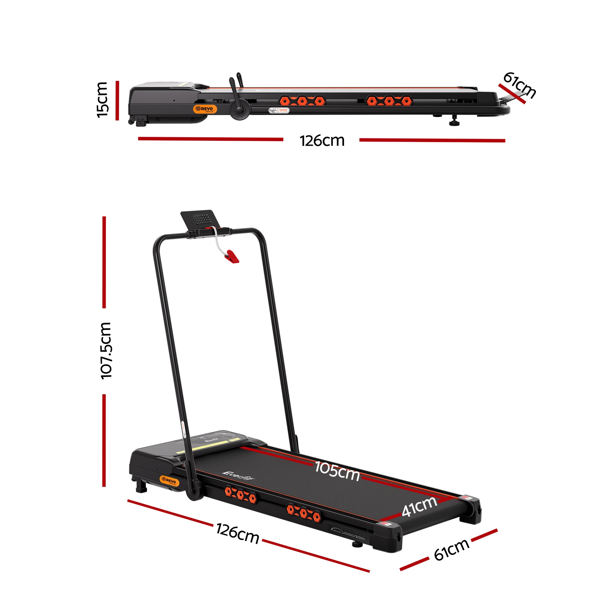 Everfit Treadmill Electric Walking Pad Auto Incline Foldable for Home Gym Black