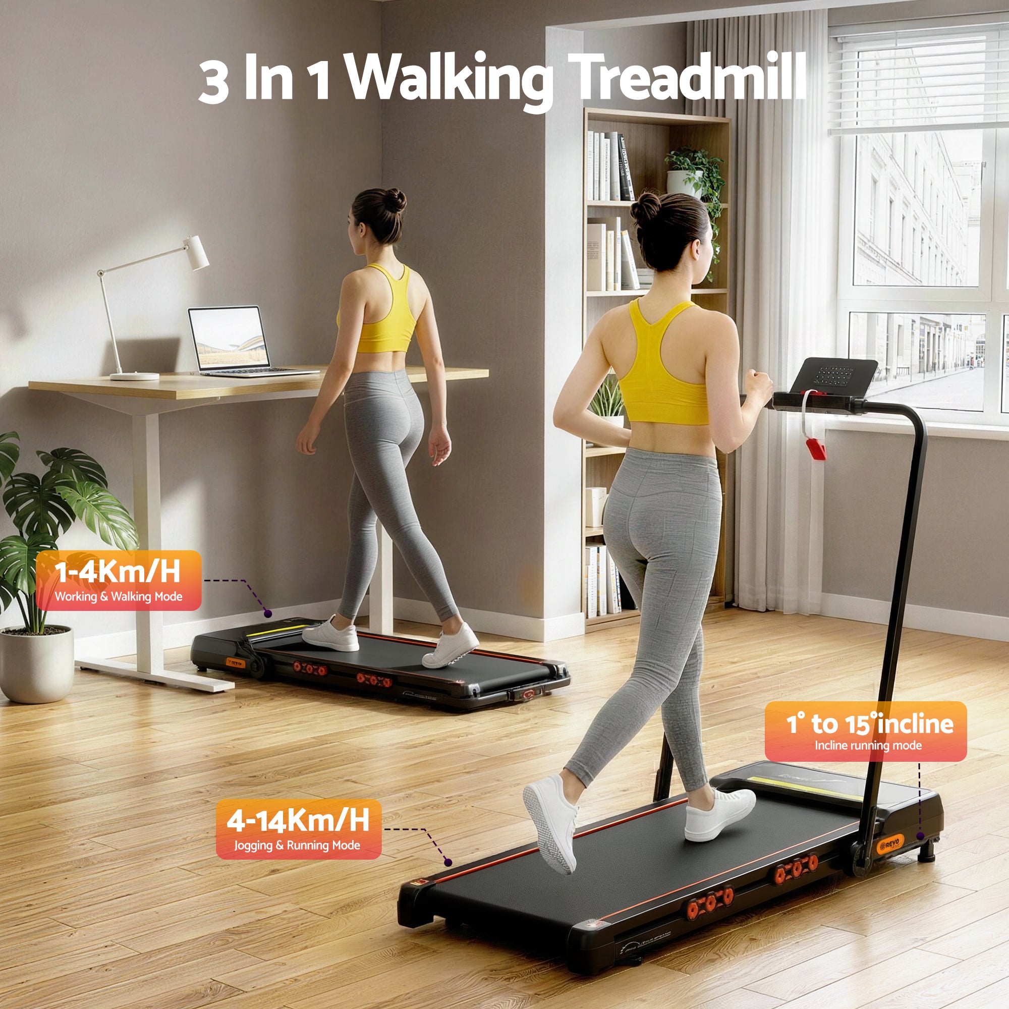 Everfit Treadmill Electric Walking Pad Auto Incline Foldable for Home Gym Black