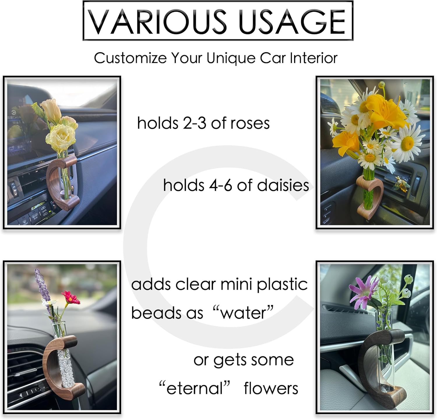Car Dashboard Decorations - Propagation Vase Vent Clip for Fresh/Dried Flowers, Plant Cuttings, Car Interior Aesthetics Decor Accessories - Gift for Plant Lovers, Women & Moms