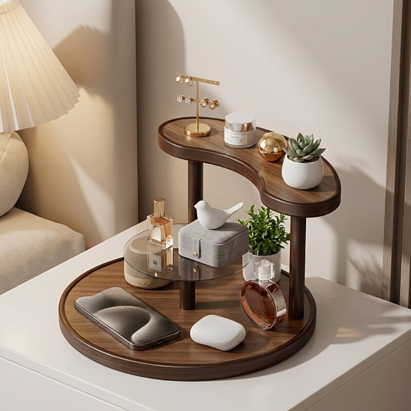 Three-tier Rotating Cosmetic Organizer, Wooden Bathroom Vanity Storage Rack, Suitable for Skincare Products, Perfumes, and Cosmetics — A Space-Saving Countertop Display Stand. Perfect for Placing on Coffee Tables, Office Desks,  （Walnut color regular styl