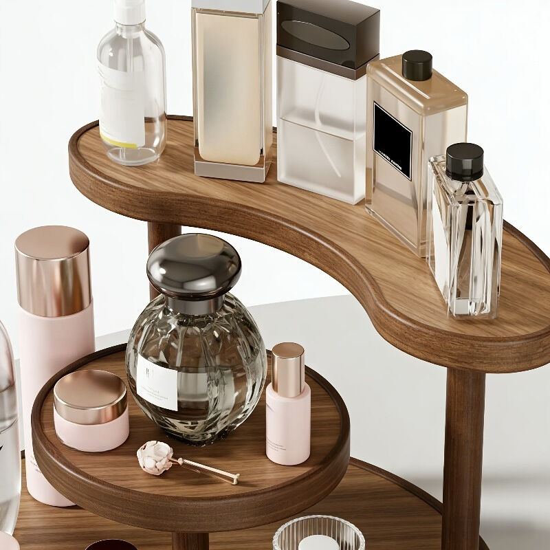 Three-tier Rotating Cosmetic Organizer, Wooden Bathroom Vanity Storage Rack, Suitable for Skincare Products, Perfumes, and Cosmetics — A Space-Saving Countertop Display Stand. Perfect for Placing on Coffee Tables, Office Desks,  （Walnut color regular styl