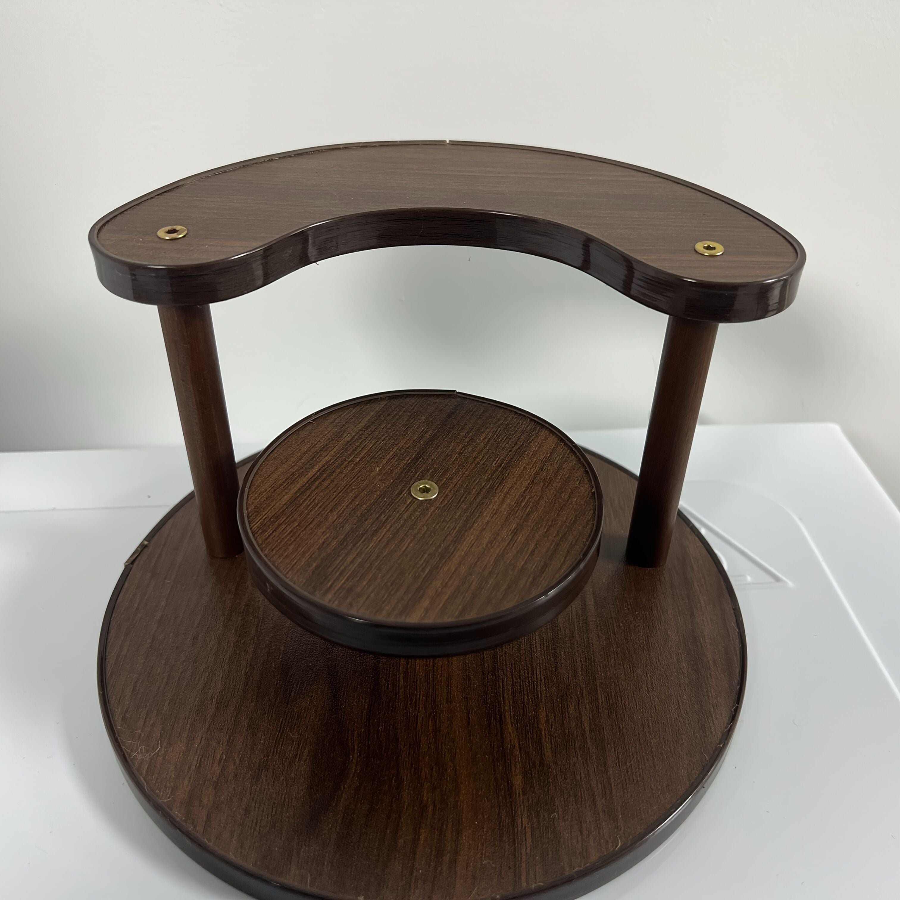 Three-tier Rotating Cosmetic Organizer, Wooden Bathroom Vanity Storage Rack, Suitable for Skincare Products, Perfumes, and Cosmetics — A Space-Saving Countertop Display Stand. Perfect for Placing on Coffee Tables, Office Desks,  （Walnut color regular styl