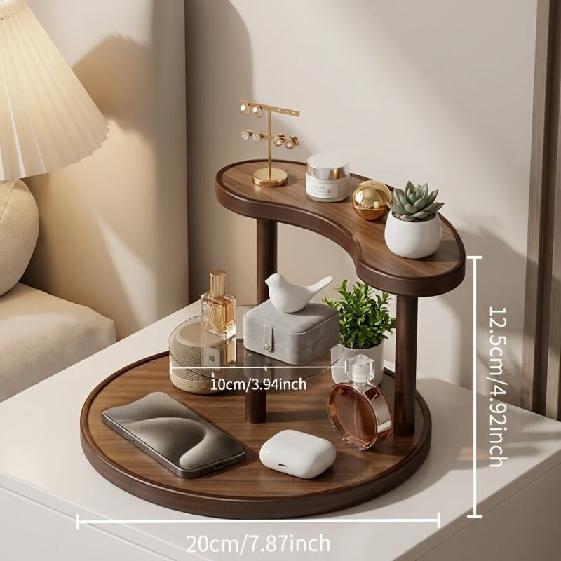 Three-tier Rotating Cosmetic Organizer, Wooden Bathroom Vanity Storage Rack, Suitable for Skincare Products, Perfumes, and Cosmetics — A Space-Saving Countertop Display Stand. Perfect for Placing on Coffee Tables, Office Desks,  （Walnut-colored acrylic v