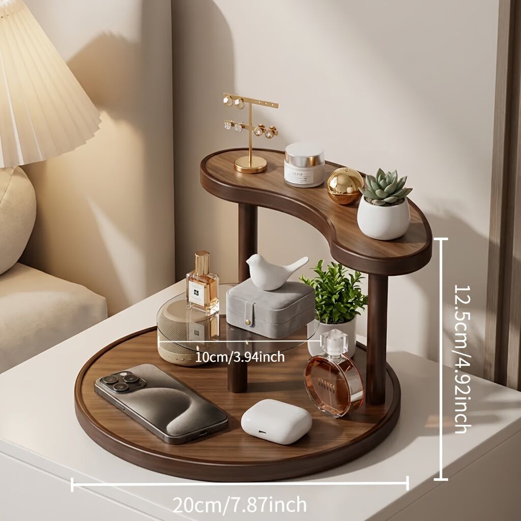 Three-tier Rotating Cosmetic Organizer, Wooden Bathroom Vanity Storage Rack, Suitable for Skincare Products, Perfumes, and Cosmetics — A Space-Saving Countertop Display Stand. Perfect for Placing on Coffee Tables, Office Desks,  （Walnut-colored acrylic v
