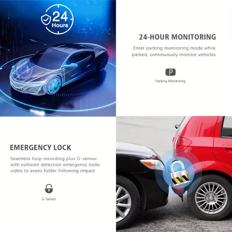 Car recorder with dual recording function | Front and rear cameras | Front camera 1080P & Internal camera 720P, 170° wide-angle, night vision function, small car recorder, suitable for cars, 24-hour parking monitoring, loop recording, gravity sensor, does