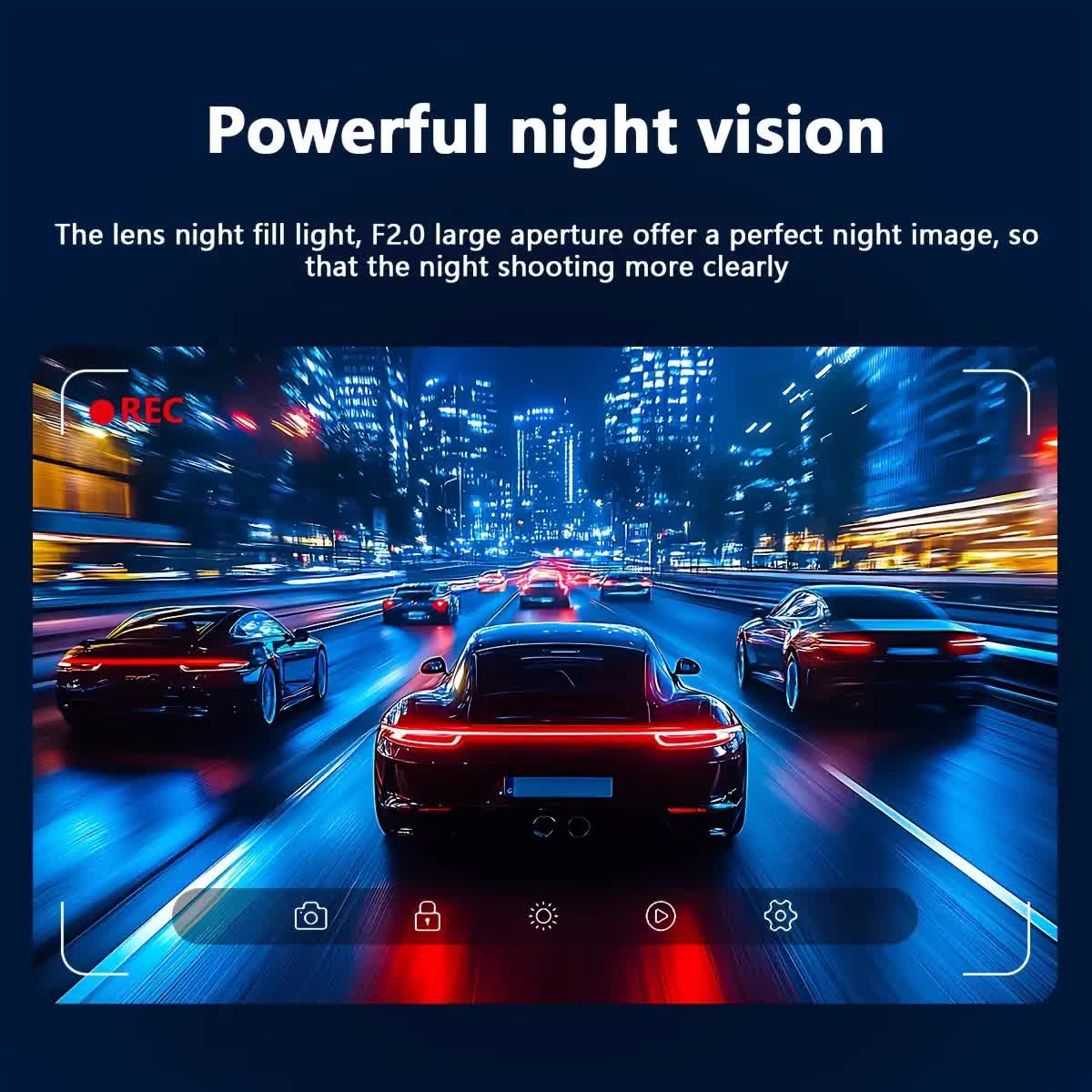 Car recorder with dual recording function | Front and rear cameras | Front camera 1080P & Internal camera 720P, 170° wide-angle, night vision function, small car recorder, suitable for cars, 24-hour parking monitoring, loop recording, gravity sensor, does