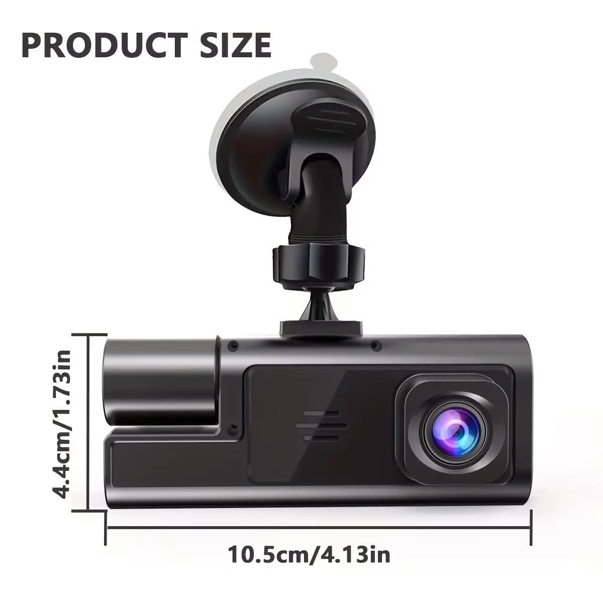 Car recorder with dual recording function | Front and rear cameras | Front camera 1080P & Internal camera 720P, 170° wide-angle, night vision function, small car recorder, suitable for cars, 24-hour parking monitoring, loop recording, gravity sensor, does