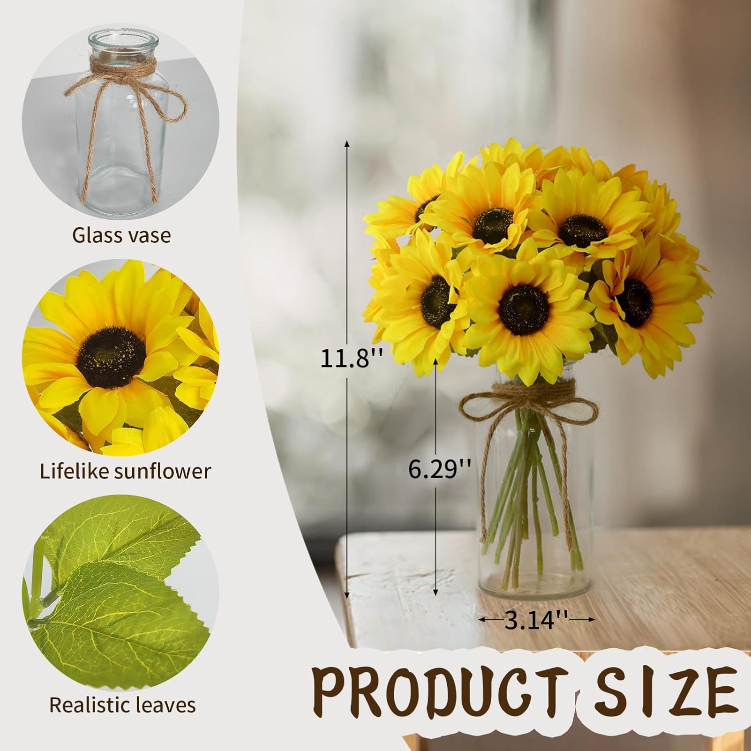 Sunflowers Artificial Flowers with Vase,Fake Flowers Bouquet for Sunflower Decor,Sunflower Kitchen Decor,Silk Flowers for Home Decor Living Room,Flower Centerpieces for Tables,Coffee Table Decor