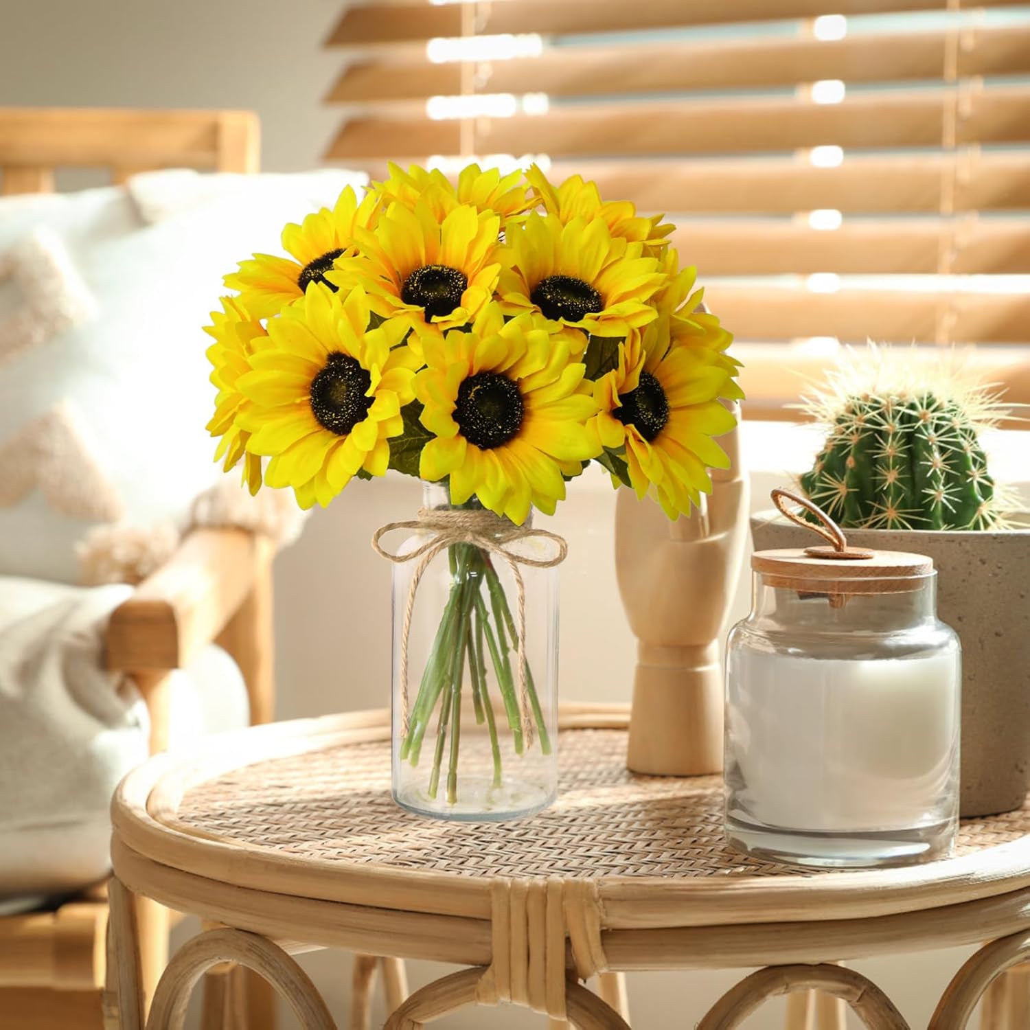 Sunflowers Artificial Flowers with Vase,Fake Flowers Bouquet for Sunflower Decor,Sunflower Kitchen Decor,Silk Flowers for Home Decor Living Room,Flower Centerpieces for Tables,Coffee Table Decor