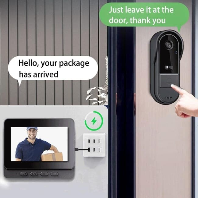 Smart Wireless Video Doorbell with Camera HD Resolution Two-Way Communication Infrared Night Vision Cloud Storage, Black, Compatible with Alexa and Google Home