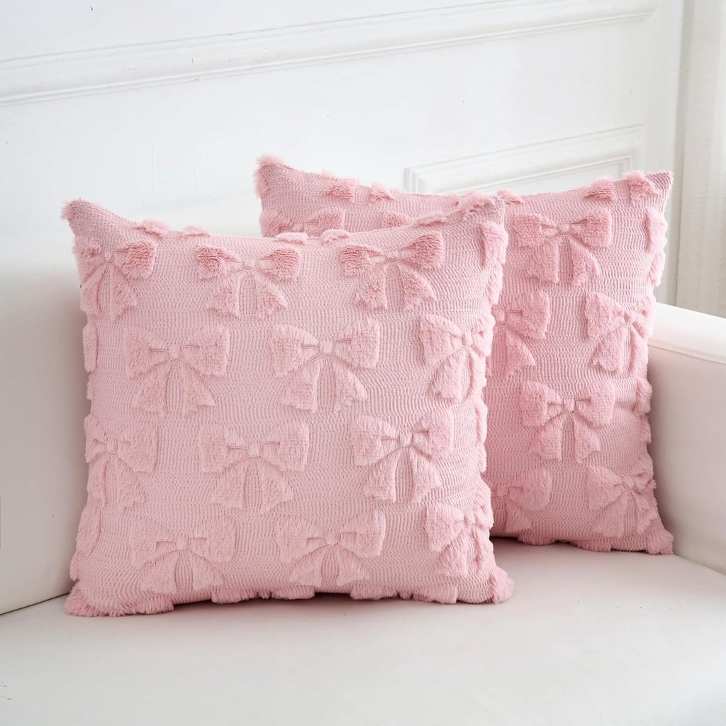 pieces - Pillowcase - Cushion covers - Cushion covers with bow - Decorative pillowcases - Room Decoration - Home Decoration - for the living room, bedroom and sofa - 45*45 cm - pink - (NO cushion core)