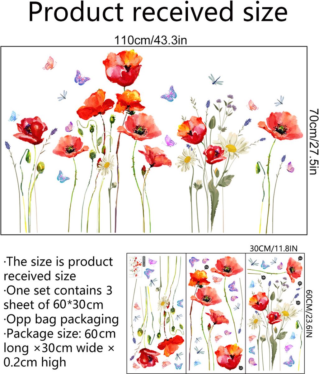 Wall sticker - flowers - Reusable / repositionable - Children's room - Boys - girls - Home decor - Colorful Wall Sticker - for living room baby rooms bedroom toilet decoration - 110*70 cm