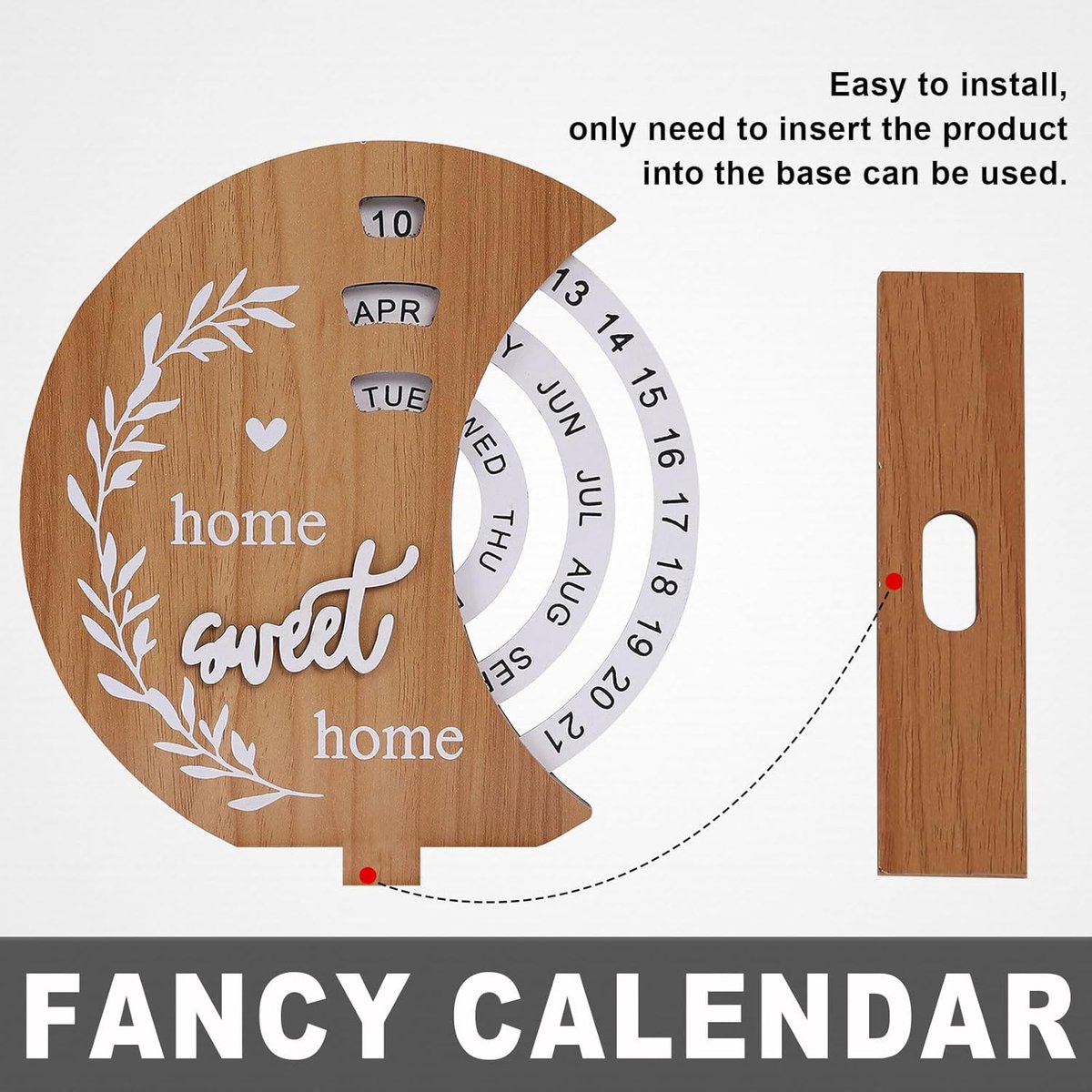 Calendar - Wooden Perpetual Calendar - Vintage Rotating Calendar - Suitable for Home Offices - Perfect Home Decor - Excellent Choice for Housewarming or Thank You Gifts (Moon)
