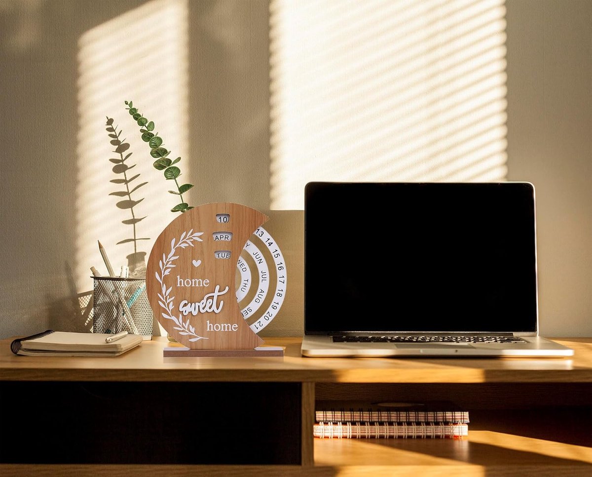 Calendar - Wooden Perpetual Calendar - Vintage Rotating Calendar - Suitable for Home Offices - Perfect Home Decor - Excellent Choice for Housewarming or Thank You Gifts (Moon)