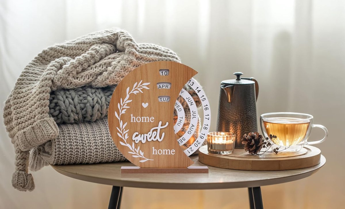 Calendar - Wooden Perpetual Calendar - Vintage Rotating Calendar - Suitable for Home Offices - Perfect Home Decor - Excellent Choice for Housewarming or Thank You Gifts (Moon)