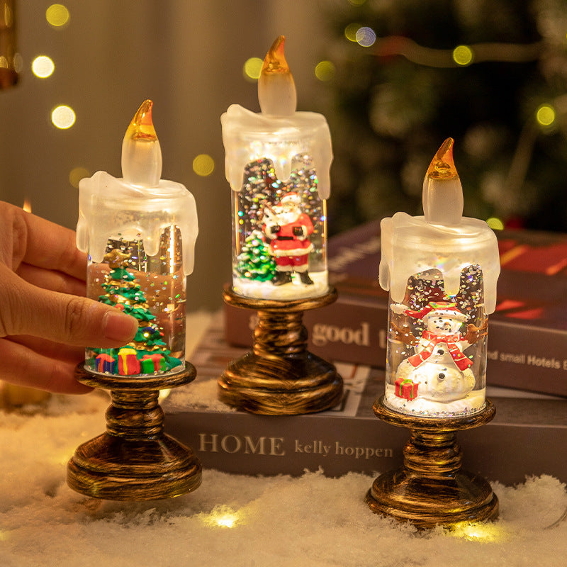 LED Candles - LED Christmas Flameless Candle Lamp - Suitable for Home Decoration - Christmas Snowball Candle - Rotating Candle Desk Night Light - Christmas Window Candle Holder - Battery Operated - Snowman