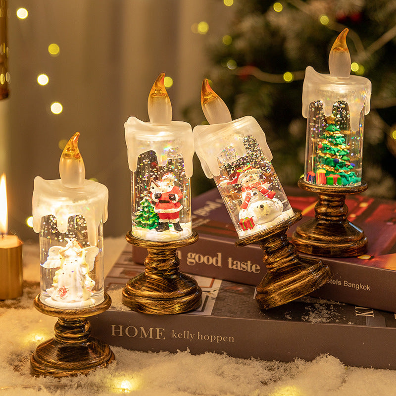 LED Candles - LED Christmas Flameless Candle Lamp - Suitable for Home Decoration - Christmas Snowball Candle - Rotating Candle Desk Night Light - Christmas Window Candle Holder - Battery Operated - Snowman
