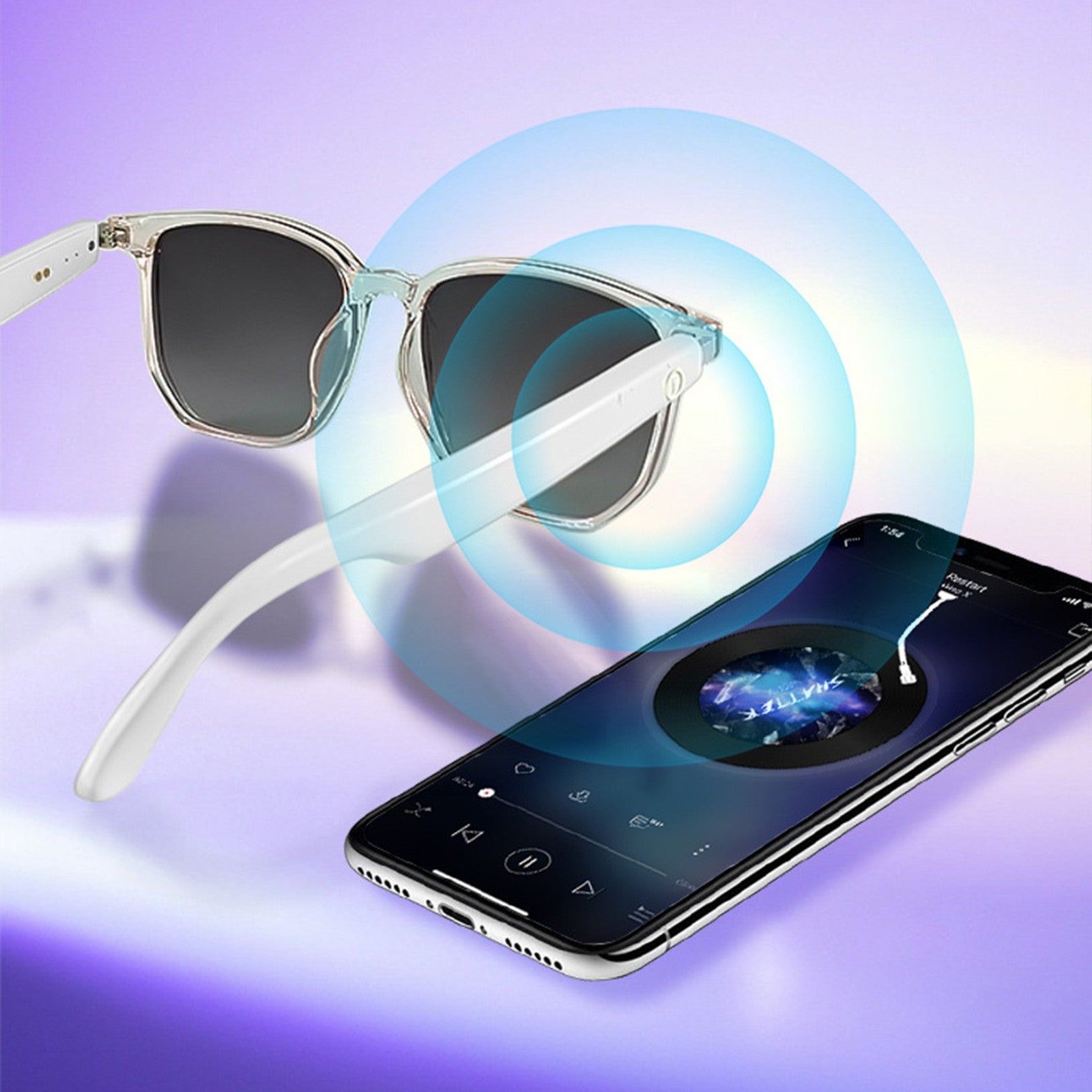 Smart Glasses with Wireless Earbuds, Lightweight Glasses With Blue Light Protection Wireless Bluetooth 5.3 Headset Function Built-in Music And Speakers Support For And Voice Black