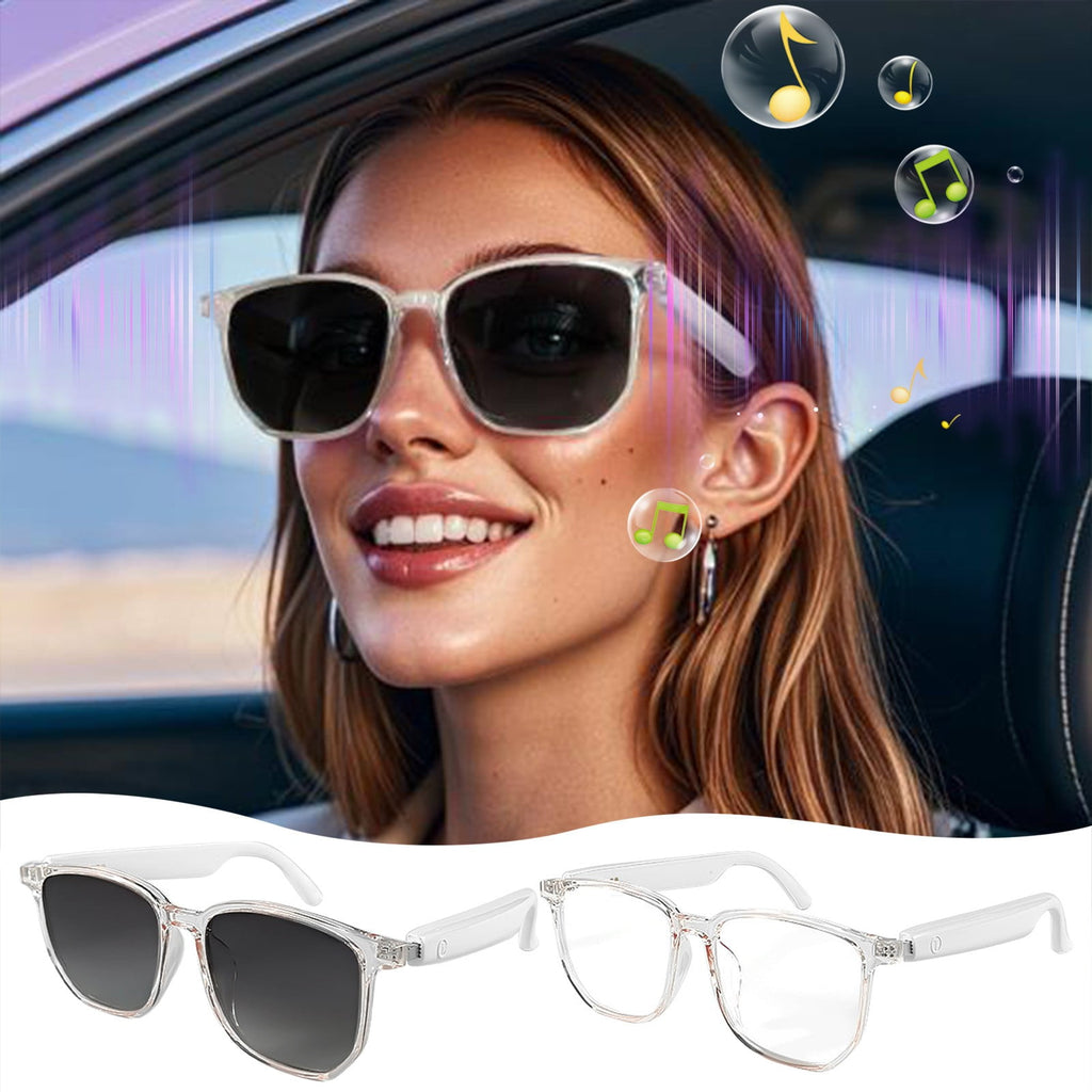 Smart Glasses with Wireless Earbuds, Lightweight Glasses With Blue Light Protection Wireless Bluetooth 5.3 Headset Function Built-in Music And Speakers Support For And Voice White