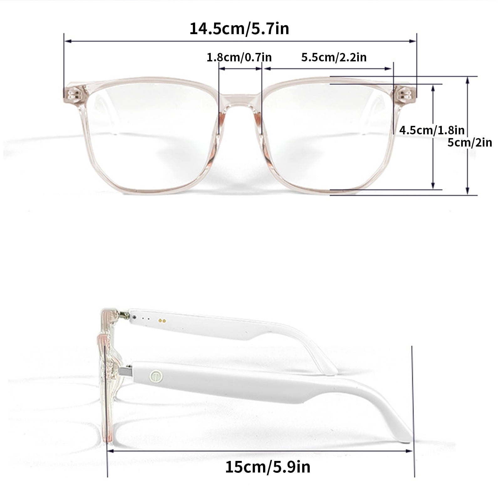 Smart Glasses with Wireless Earbuds, Lightweight Glasses With Blue Light Protection Wireless Bluetooth 5.3 Headset Function Built-in Music And Speakers Support For And Voice White