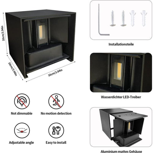 12W LED Wall Light 3000K Adjustable Beam Angle IP65 Waterproof Warm White