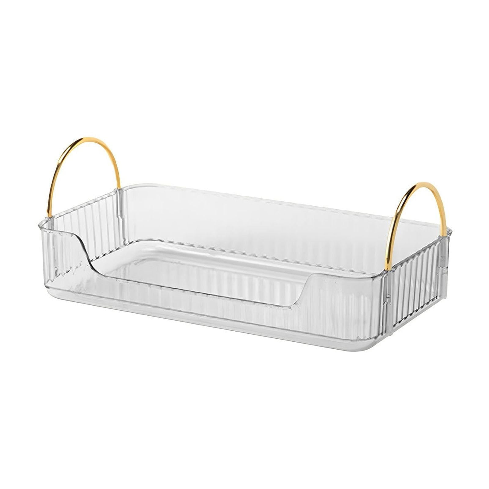 Bathroom Organizer Countertop, Vanity Tray for Skincare Makeup, Counter Organizer, Transparent Ribbon Handle Storage Rack, for Cosmetics, Toiletries, Lotions, Perfumes Green