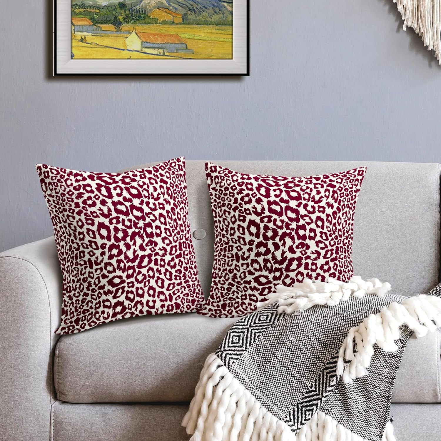 Lime Green White Leopard Print Pillow Covers 18x18 Inch Set of 2 Cheetah Animal Spots Decorative Throw Pillows For Couch Farmhouse Chinoiserie Pillow Cases Home Decor For Room Sofa Bed Porch Outdoor 16" x 16" Yellow Leopard