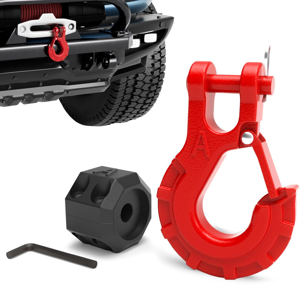 Winch Hook 3/8" - Clevis Slip Hook with Safety Latch & Winch Cable Hook Stopper, Grade 70 Forged Steel Max 37478Lbs Work for Winch Rope, ATV, UTV, Off Road Vehicle, Red