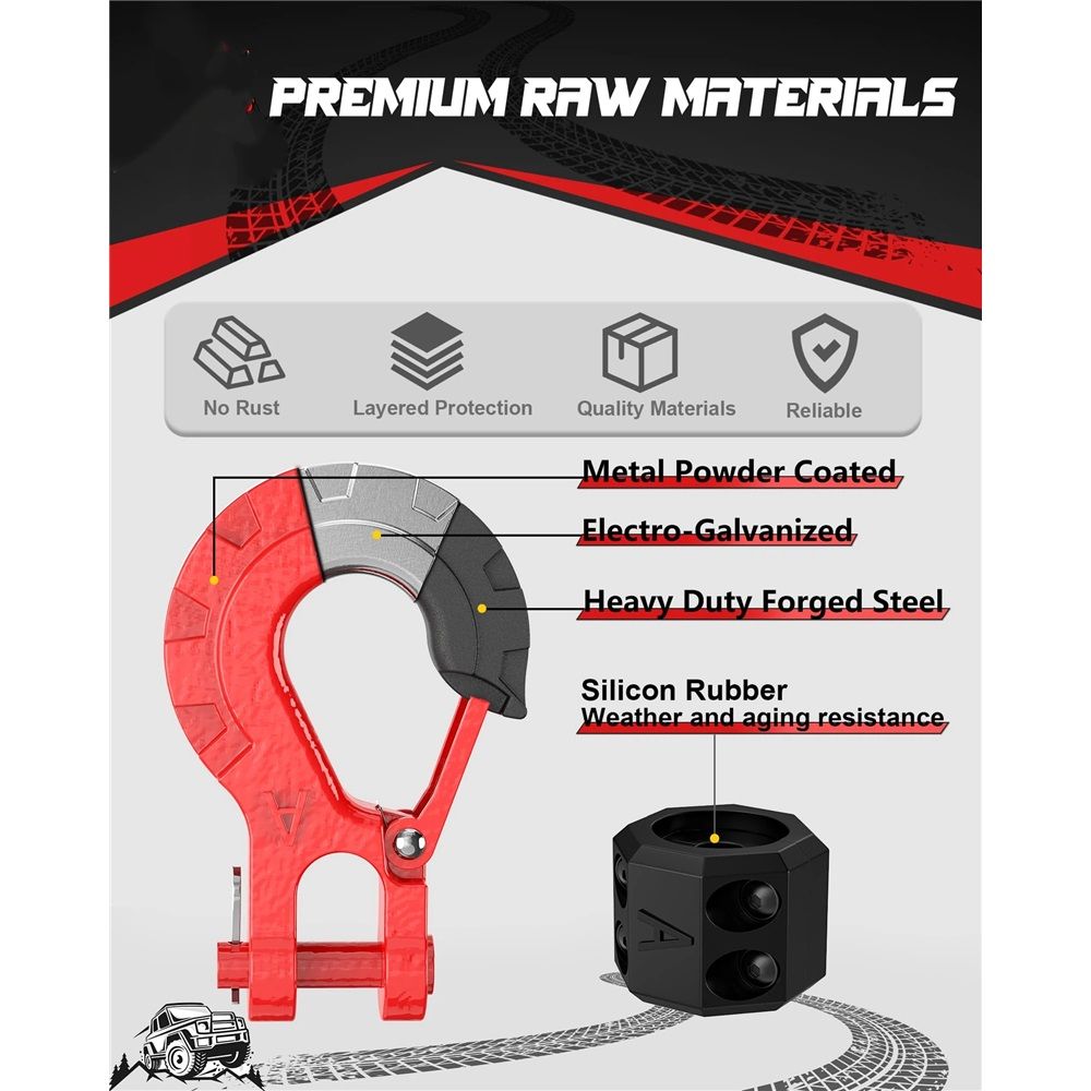Winch Hook 3/8" - Clevis Slip Hook with Safety Latch & Winch Cable Hook Stopper, Grade 70 Forged Steel Max 37478Lbs Work for Winch Rope, ATV, UTV, Off Road Vehicle, Red