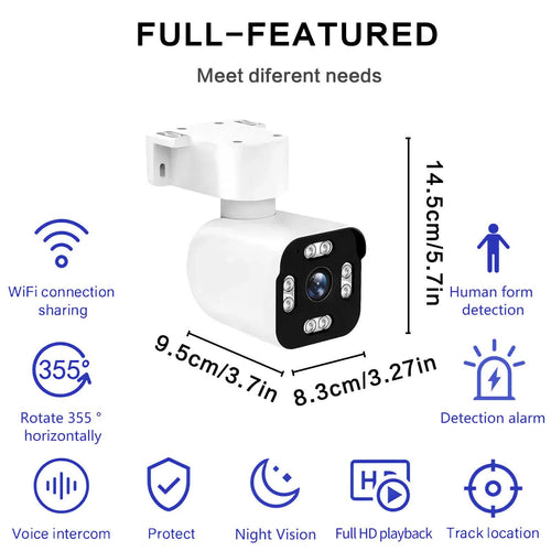 3MPSecurity Cameras for Home, 2.4G Wifi House Surveillance Cameras with Audio And Video, Security Cameras Wireless Outdoor with PTZ And Motion Detection, Wired Outdoor Security Camera Support Color Night Vision, SD Card Video Recording