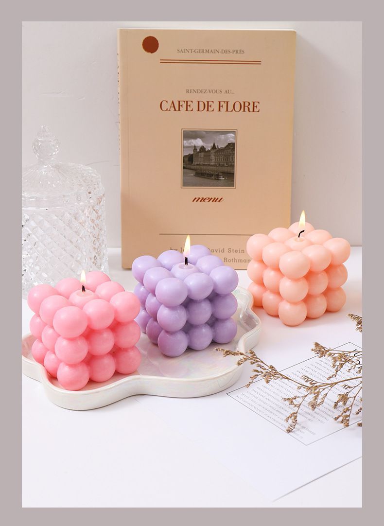 3Pcs Purple Rubik's Cube Scented Candle Home Decor Ornaments