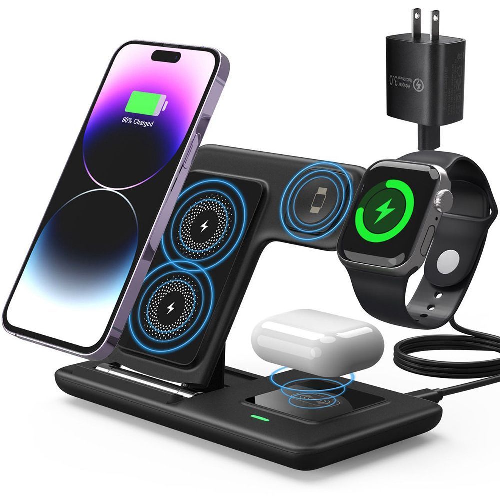 Black 20W Foldable 3-in-1 Wireless Charger