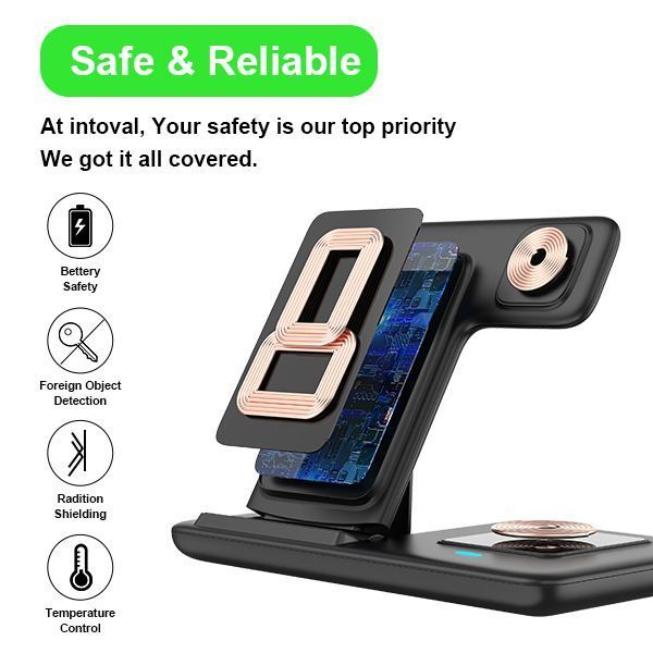 Black 20W Foldable 3-in-1 Wireless Charger