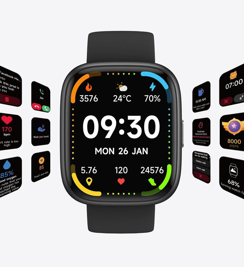 Black Unisex Health Monitoring Smart Watch with Call Function