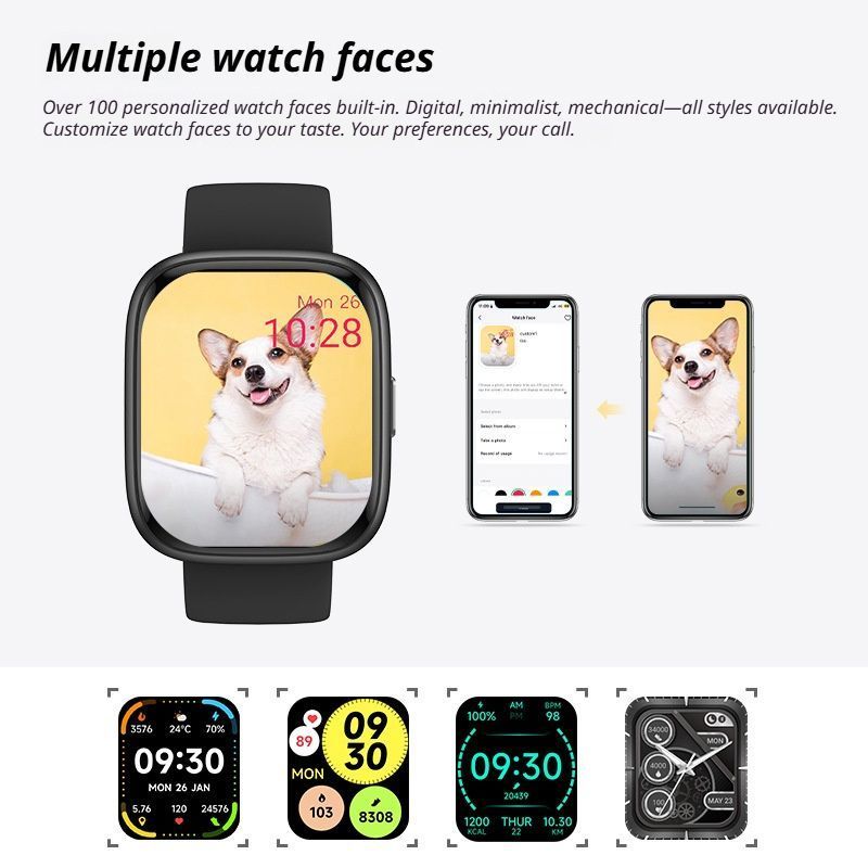 Black Unisex Health Monitoring Smart Watch with Call Function