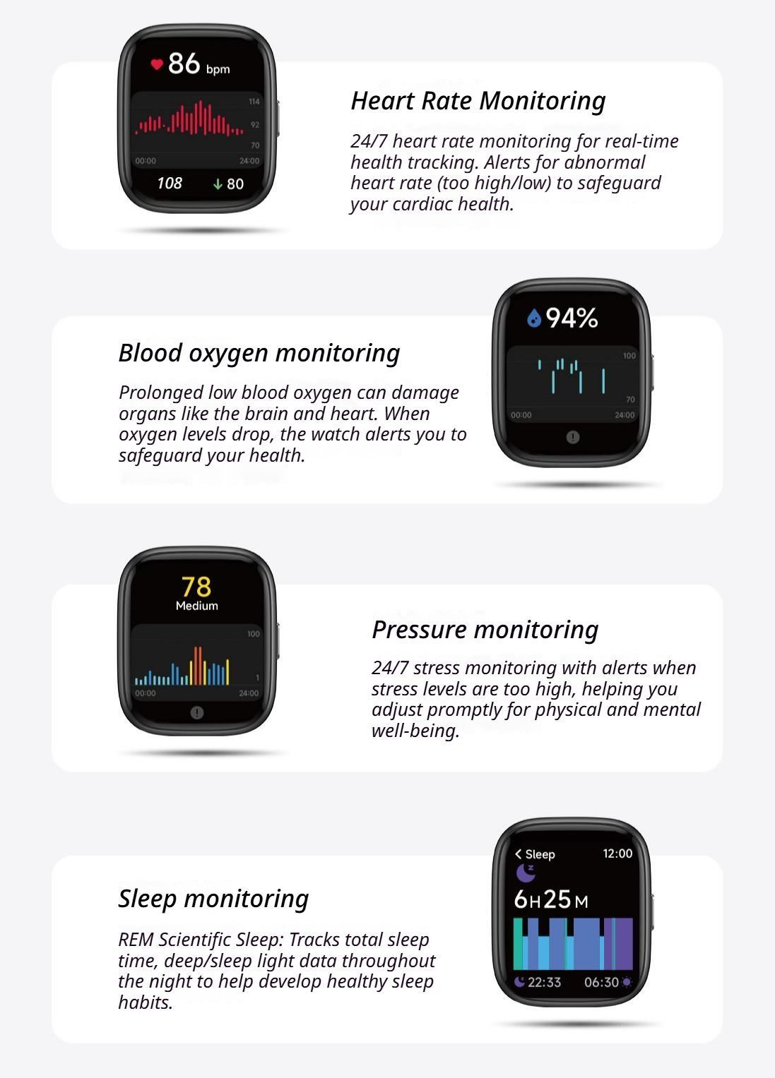 Black Unisex Health Monitoring Smart Watch with Call Function
