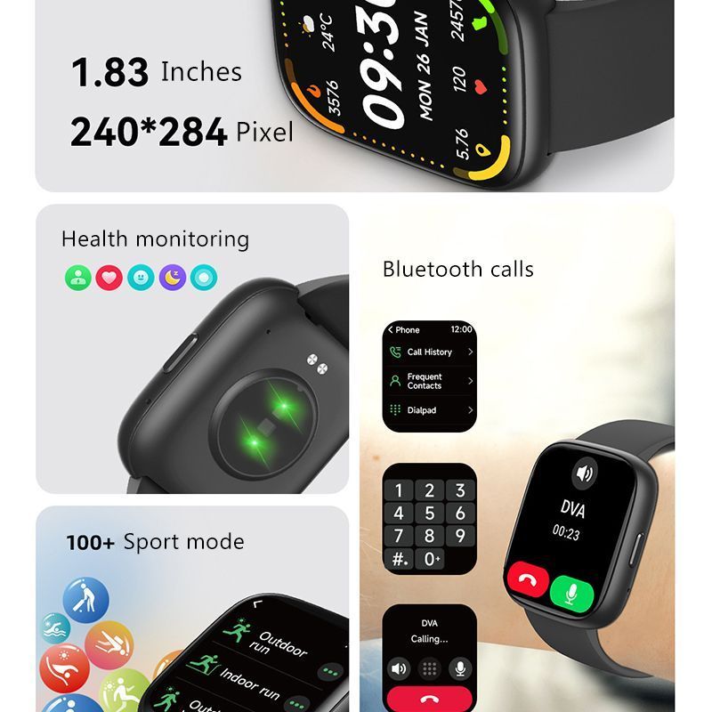 Blue Unisex Health Monitoring Smart Watch with Call Function