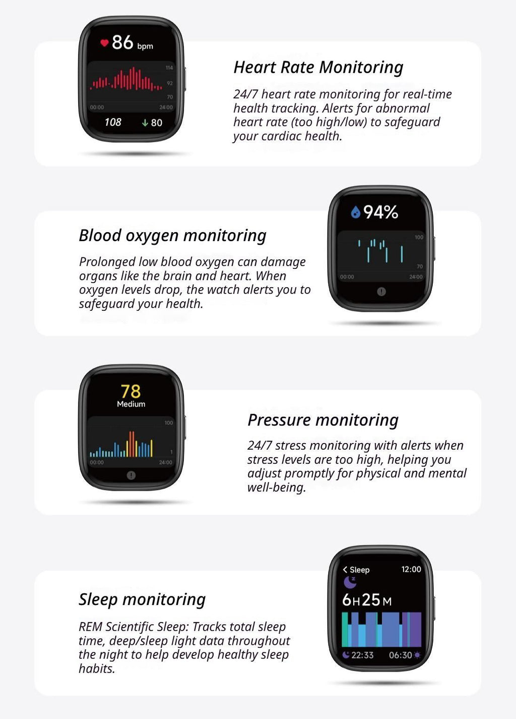 Blue Unisex Health Monitoring Smart Watch with Call Function