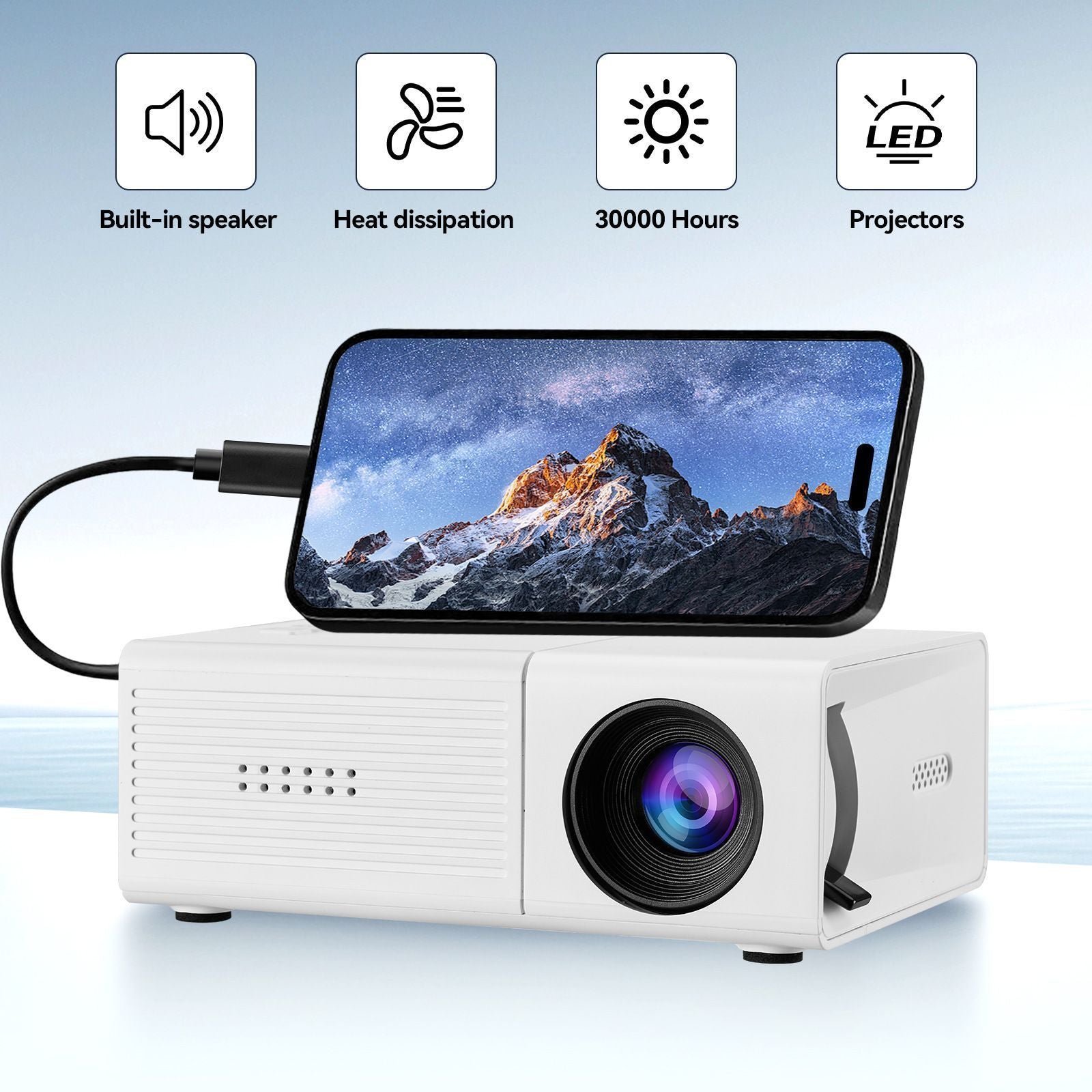 White M3S 1080P Mini Projector AU Plug Includes Manual